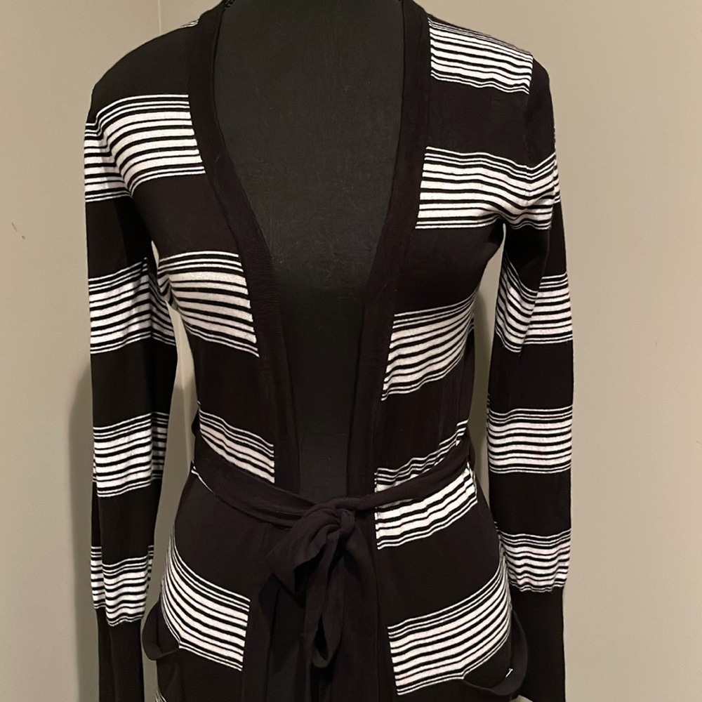 BCBG MaxAzria Black and White Striped Long Cardigan. Size Small. NWOT